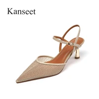 kanseet thin high heels 2021 summer women sandals fashion design sexy net yarn pointed toe buckle strap party prom shoes women