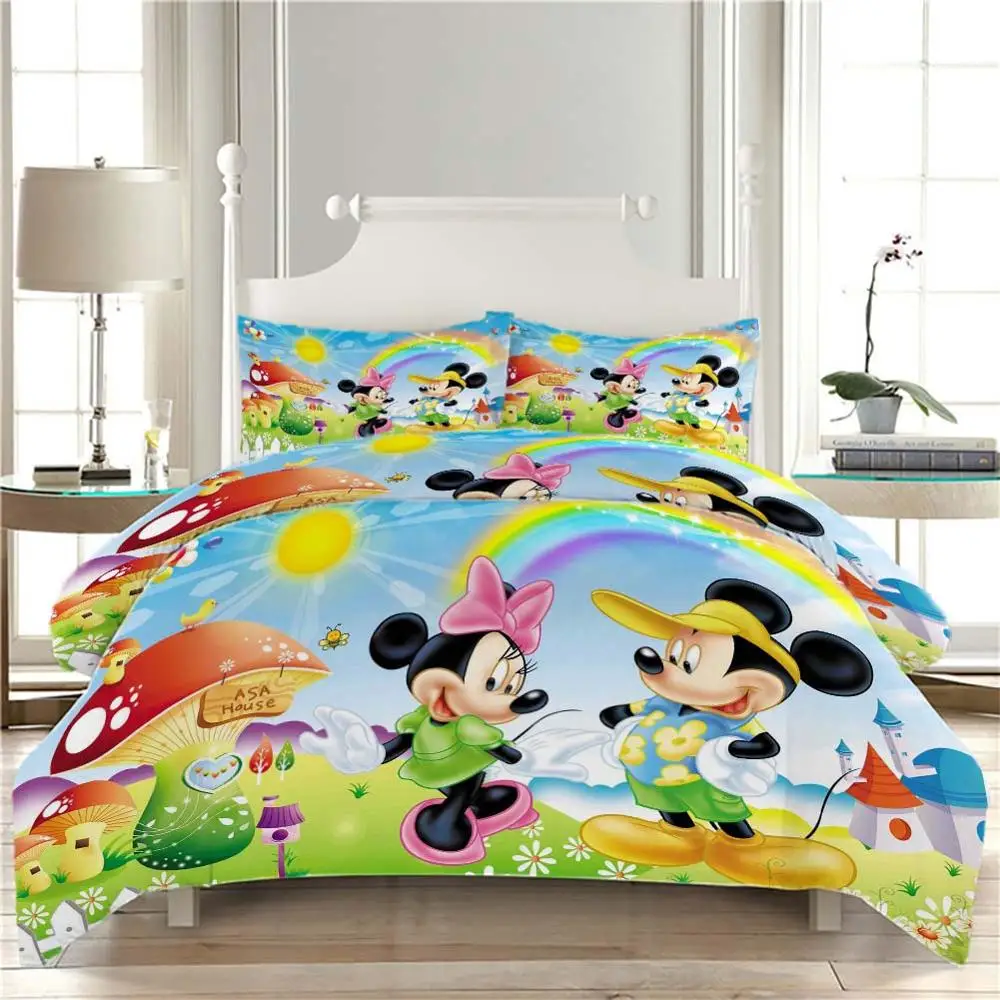 Микки Маус пара радужных постельные принадлежности одеяло пододеяльник набор