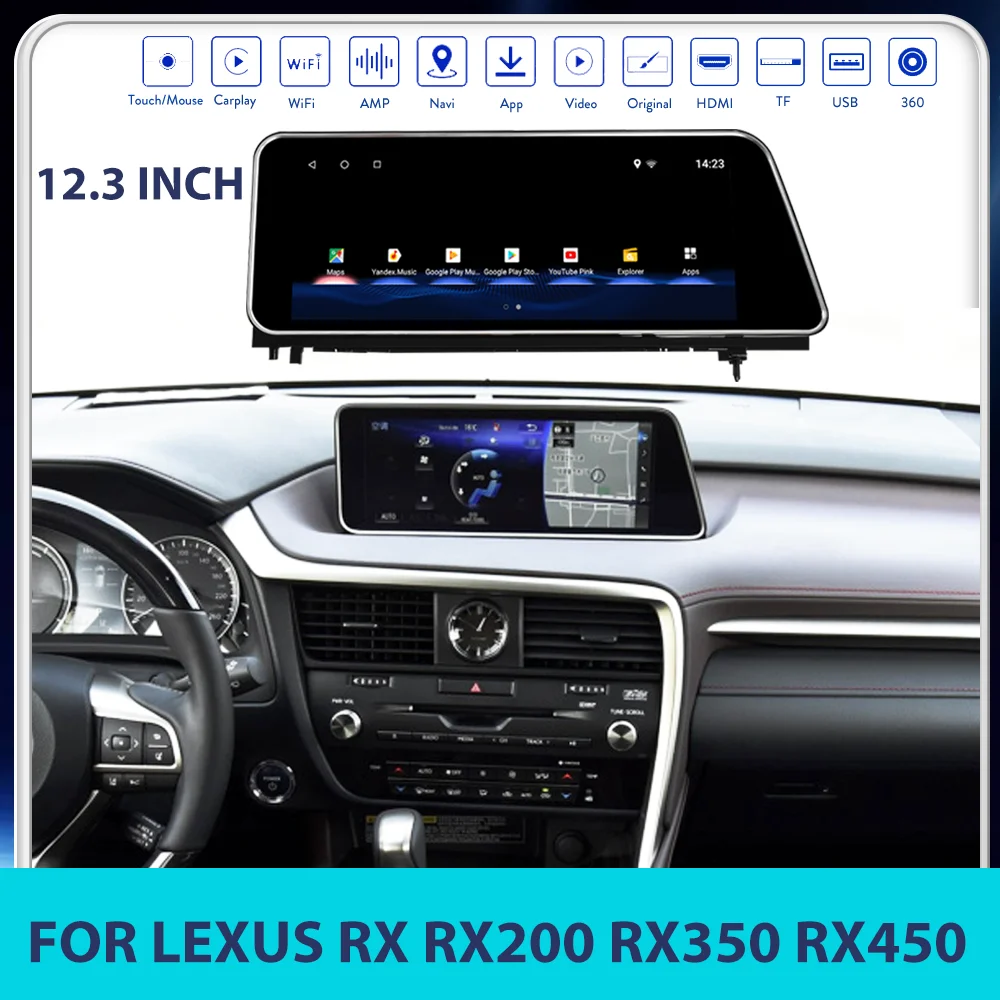 

12.3 inch Touch Screen Android Car Radio Automotive For Lexus RX RX200 RX350 RX450 2015-2019 Car DVD Player GPS 4G 2din