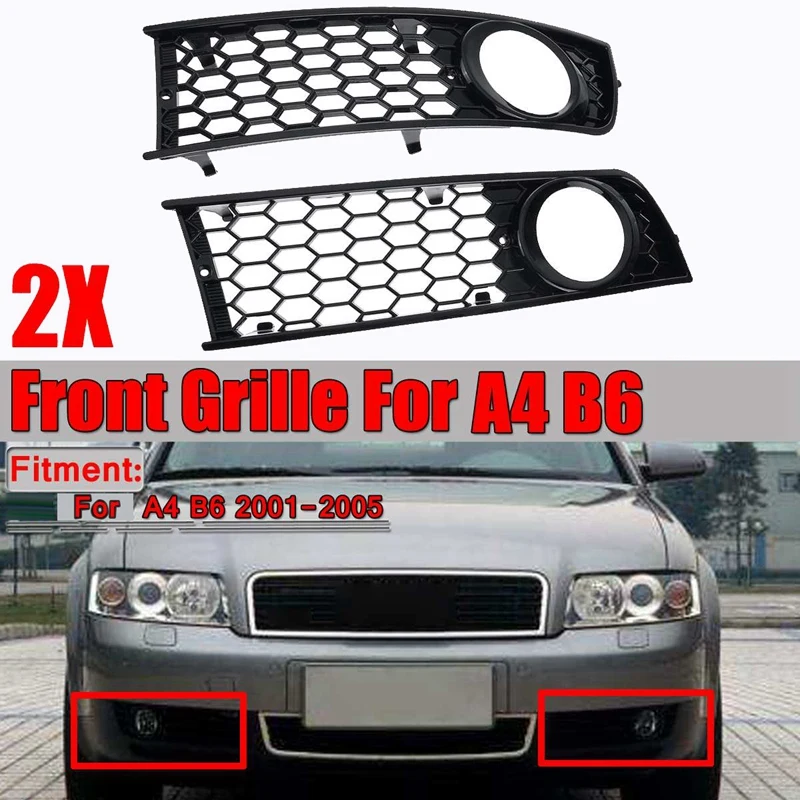 

NEW-Car Front Fog Light Grille Honeycomb Mesh Style Grill Grille For- A4 B6 2001-2005