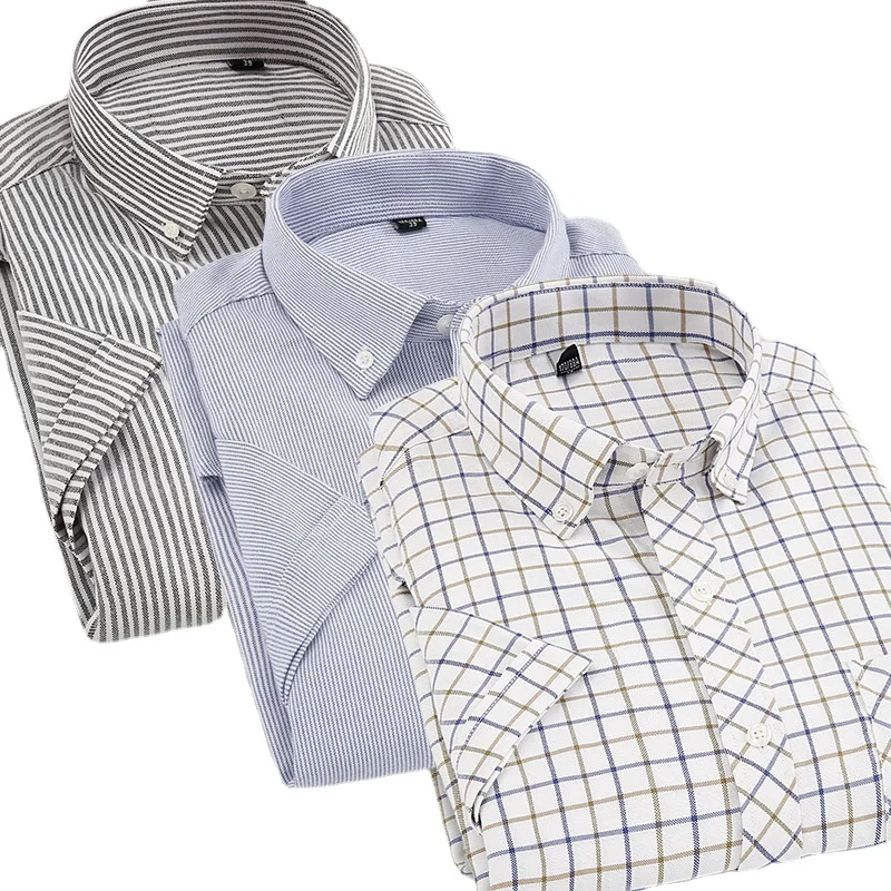 2021 Oxford short-sleeved shirt men's 60% cotton casual business men's dad suit middle-aged men's summer shirt plaid