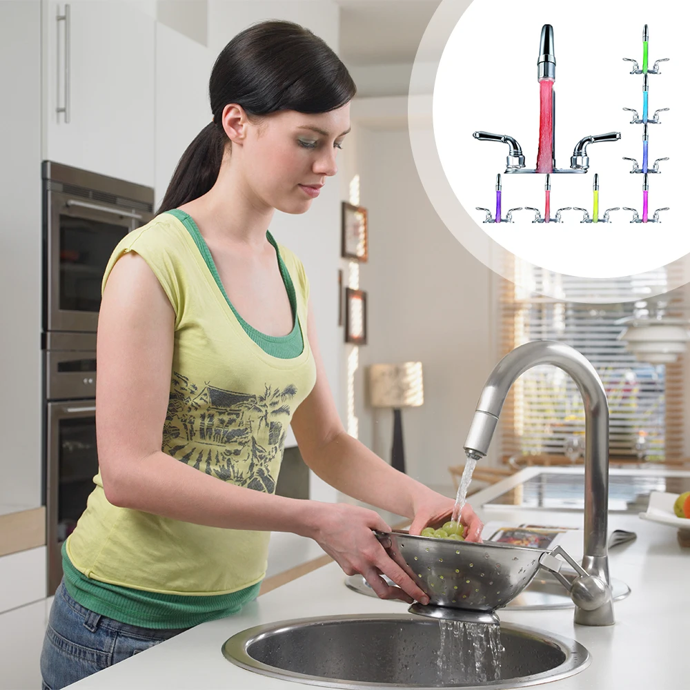 

Faucet Light Bathroom Temperature Control 3 Color Water Power Shower Tap light Water Saving Led Faucet Aerator Light