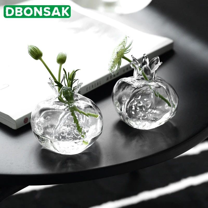 Mini Pomegranate Glass Vase Handmade Vase Transparent Glass Flower Pot Hydroponic Flower Arrangement Crafts Desktop Decoration