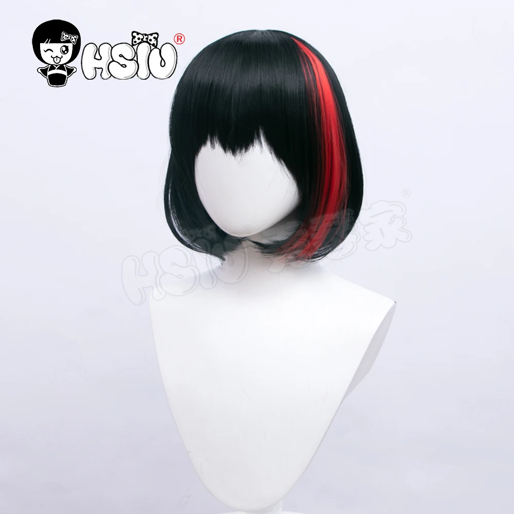 「HSIU Brand」 Mitake Ran Wig Game BanG Dream! Cosplay Black mixed red short hair Fiber synthetic wig+Free Brand wig cap