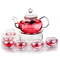 600ml teapot set heat resistant glass teapot with round candle holder teacup flower tea kung fu tea pot teaware gift