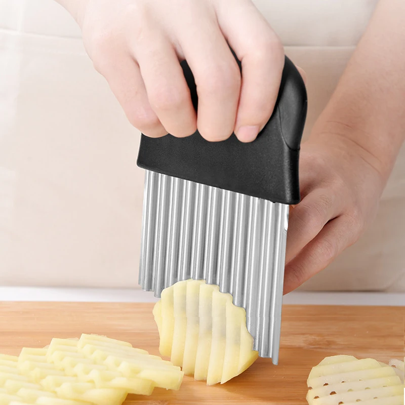 

Wave Knife Silver Non-slip French Fries Cutter Multi Purpose Kitchen Supplies Serrated Blade Stainless