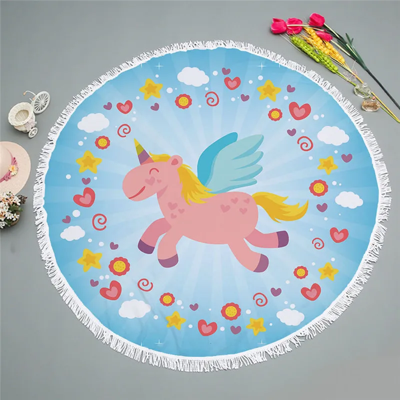 Quick-Dry Roundie Unicorn Beach Towel for Girls Microfiber Soft Blanket Throw 59in Terry with Tassels Oversized |