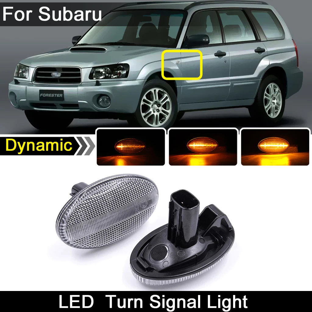 

For Subaru Liberty 00-03 Forester 01-05 Impreza WRX STi 02-07 Clear Lens LED Side Marker Light Dynamic Amber Turn Signal Lamp