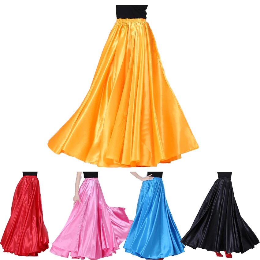 

10colors Team Stage Performance Bally Dancing Costumes for Adult Woman Big Swing Satin Silk Gypsy Spanish Flamenco Skirt