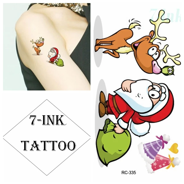 

Water Transfer Fake Tattoo Cute Elk Deer Santa Claus Waterproof Temporary Tatoo for Woman Man Kids 10.5*6 Cm