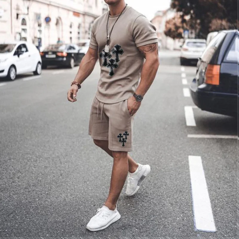 

Мужские повседневные шорты с коротким рукавом, свободный комплект, лето 2021