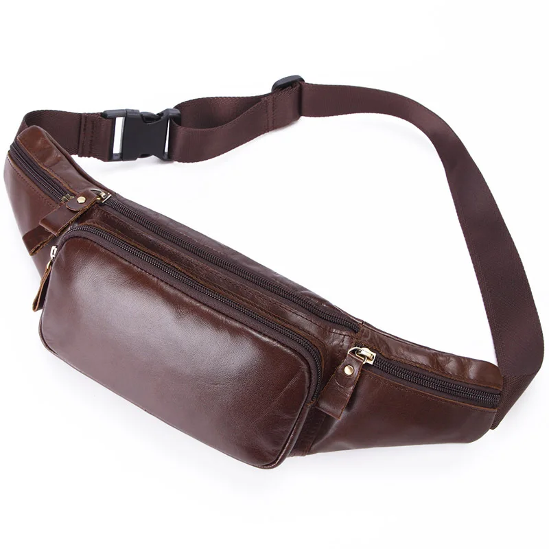 

Men's Genuine Leather Crossbody Bag Waterproof travel Anti-theft waist bag Large Capacity Hiking Cell Phone Pocket