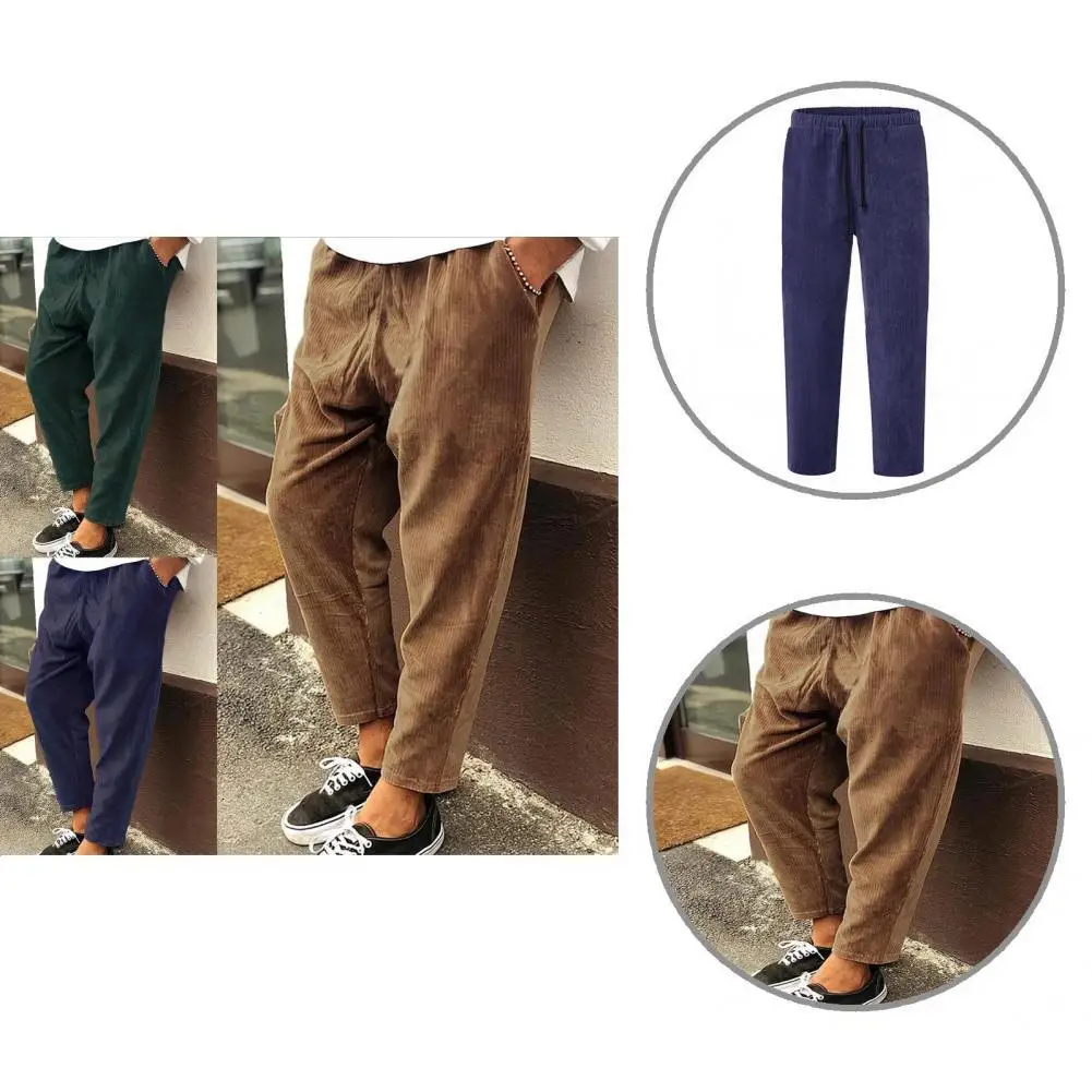 

Solid Color Stylish Men Loose Long Pocket Trousers 7 Sizes Casual Pants Eye-catching for Work