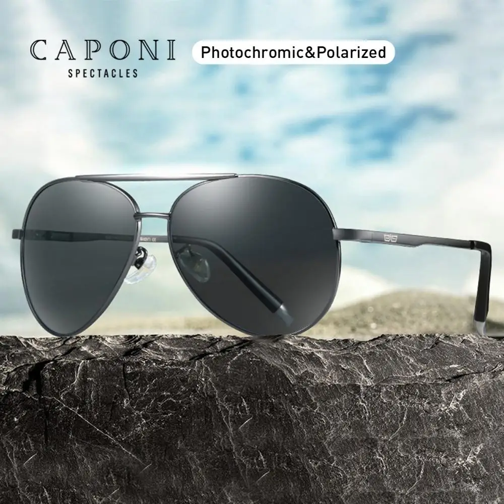 CAPONI Pilot Солнцезащитные очки Мужские поляризационные фотохромные Винтажные Солнцезащитные очки Классическая оправа из сплава очки для вождения для женщин UV400 CP3103