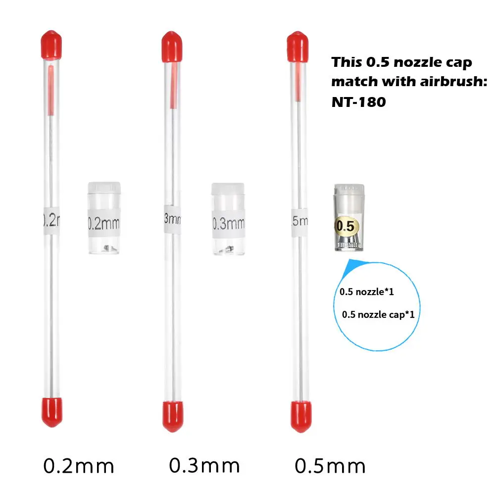Nozzle Needle 180Cap 0,2 мм, 0,3 мм, 0,5 мм, сменные иглы для аэрографа, распылитель, модель распыления краски, инструмент для обслуживания, аксессуары - Цвет: Nozzle Needle 180Cap