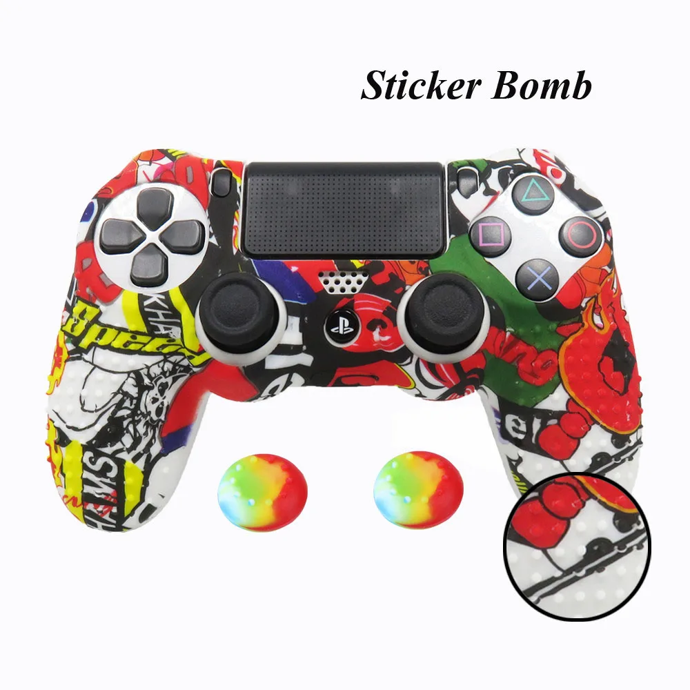 Sticker Bomb Камуфляжный чехол граффити Противоскользящий силиконовый защитный чехол для кожи sony playstation 4 PS4 Pro тонкий контроллер защитная накладка шапки - Цвет: Sticker Bomb