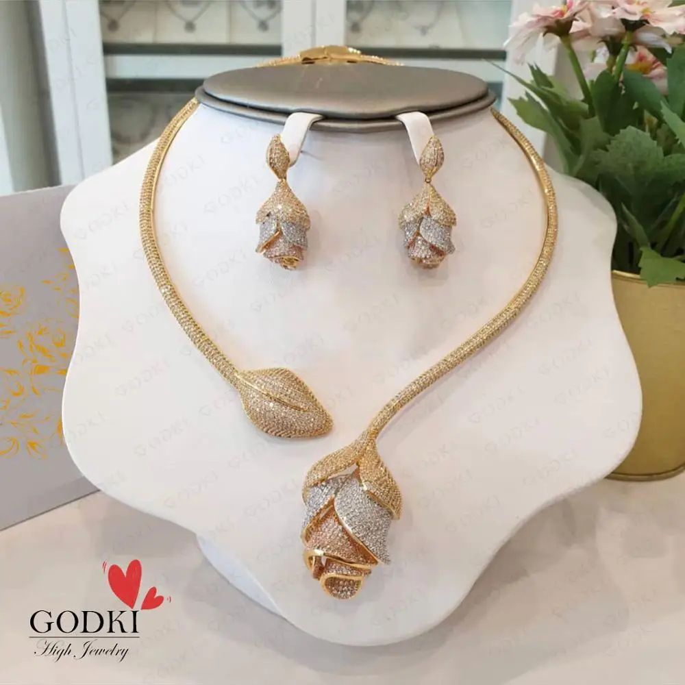 GODKI цветы 4 шт. африканские Ювелирные наборы для женщин Свадебные Роскошные