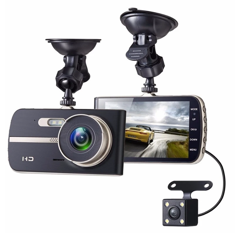 

4 дюйма FHD 1080P DVR Камера Двойной объектив Ночное Видение G-Сенсор задний обзор, авторегистратор Dash Cam Видео Регистраторы Dashcam