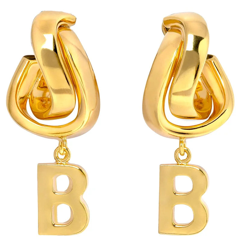 

Simple Brass Geometric earrings Ins Normcore Style European and American Cool BB Letter Circle Earrings Creative Ear Stud Female