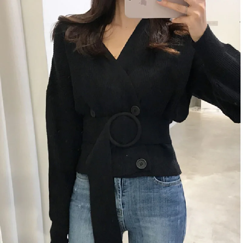 Вязанный новый осенне-зимний женский свитер 2019 ретро двубортный кардиган модный