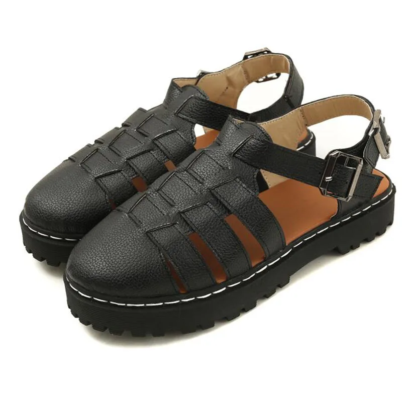 Модные Повседневные Удобные женские босоножки на платформе кожаные танкетке с