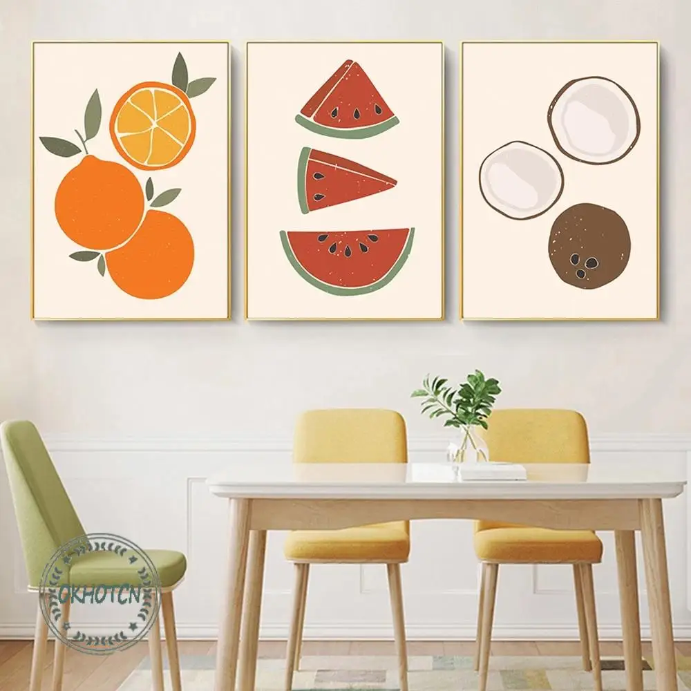 Абстрактный фрукт питая кокос оранжевый арбуз банан холст живопись