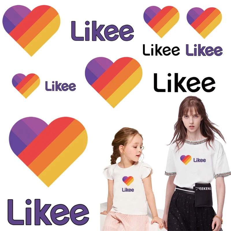 

Likee App Thermal Sticker Applique On Clothes Rainbow Heart Logo Patches Iron On Transfers For Clothes DIY Decoration Washable