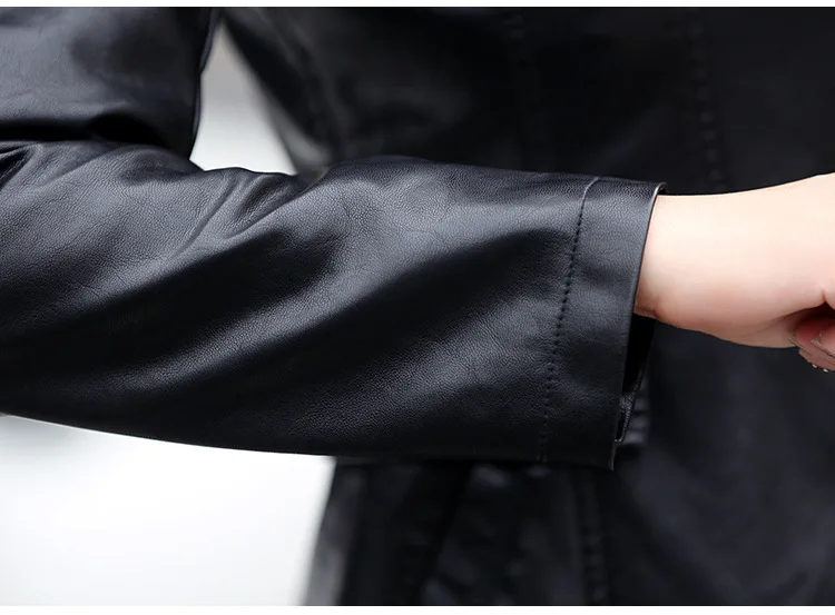 Faux leather jackets women autumn and winter new slim slimming pu leather jacket women's long section wild female leather coat