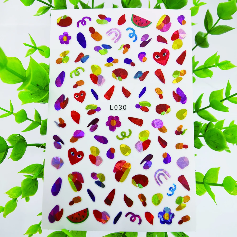 

Акварельные Цветы, наклейки для ногтей, геометрические блестящие слайдеры, 3D наклейки для дизайна ногтей, декоративные переводки, фольга дл...