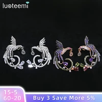 luoteemi teemi jewelry unique design luxury rose gold color multi cz micro pave setting phoenix bird stud earrings for women