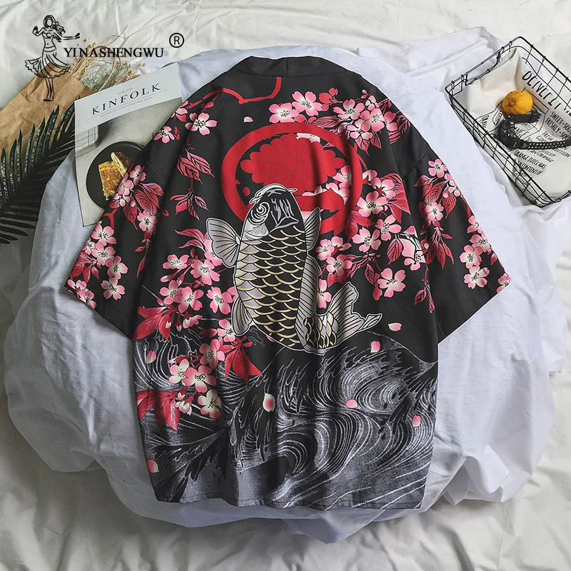 as picture Yukata женский Кимоно Кардиган для мужчин традиционное японское кимоно унисекс Harajuku пляжная Свободная рубашка Азиатский Япония мультфильм косплей Топ - Цвет: as picture