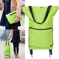 shopping trolley cart foldable reusable eco large dustproof shop bag luggage wheels basket oxford fabric market bag pouch green