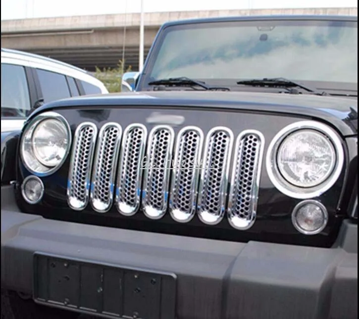 Автомобильный Стайлинг 11 шт. для 2007 2016 Jeep Wrangler JK или Sahara Серебристая фара передняя