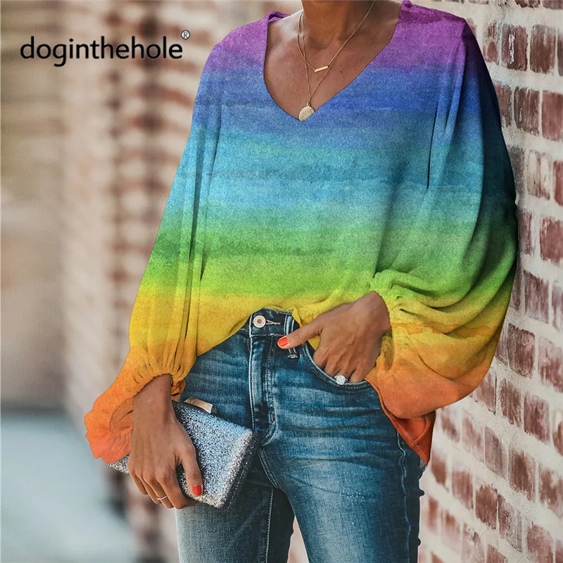 

Женская блузка с V-образным вырезом и длинным рукавом