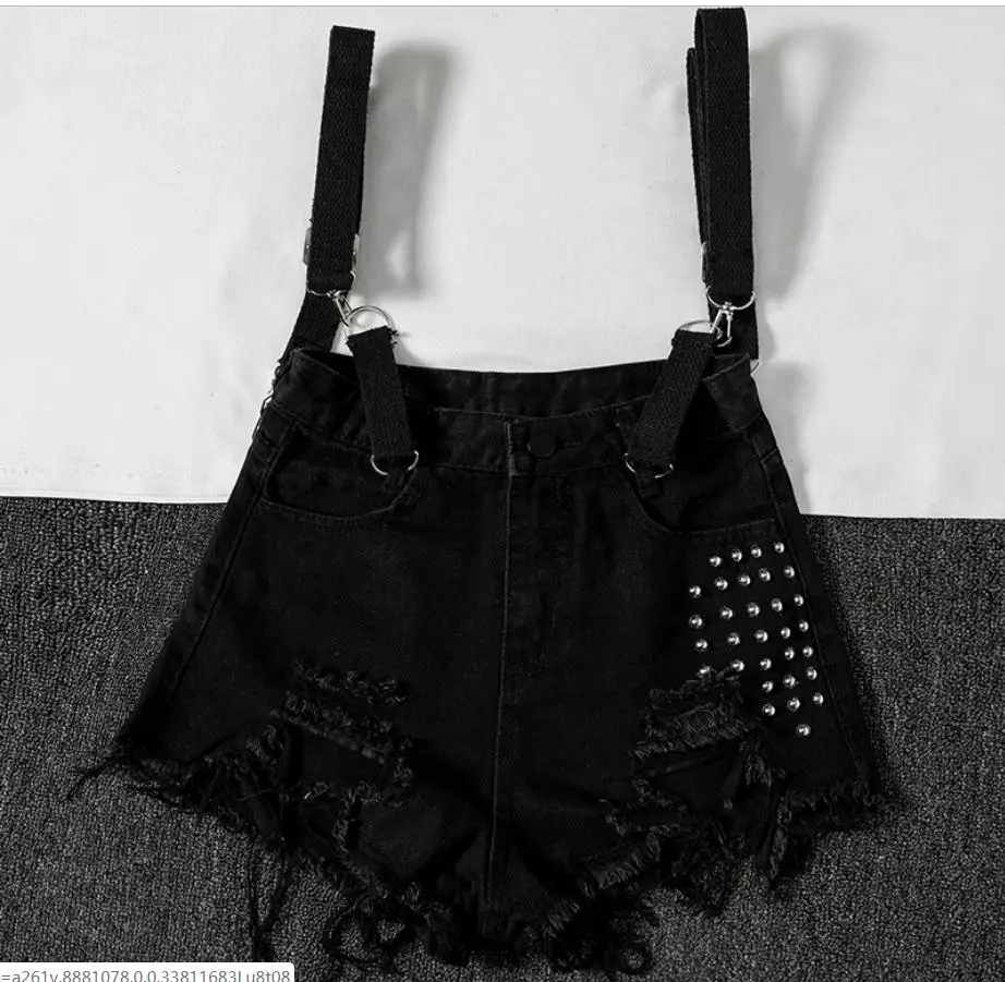 Джинсы женские короткие черные/синие с кисточками в стиле панк пастельные