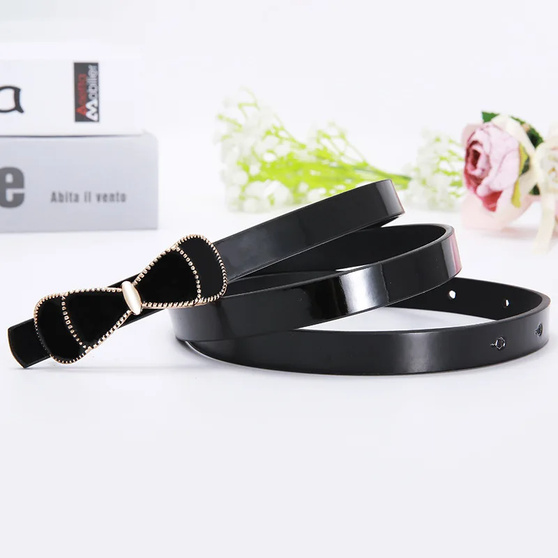 

Ремень с пряжкой-бантом Женский, Тонкий Модный повседневный ремень с цветочным принтом, аксессуары для одежды