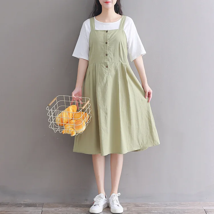 Японский консервативный стиль весенне-летний женский сарафан подтяжки зеленый
