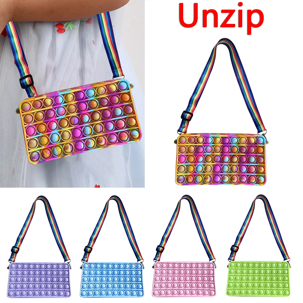 

New Fidget Toys Popet Sensory Silicone Push Bubble Rectangular Anti Stress Storage Bag Kids Push Shoulder Bag Brinquedos