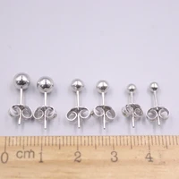 real 18k white gold ear studs smooth round ball earrings stud woman jewelry gift 1 35g