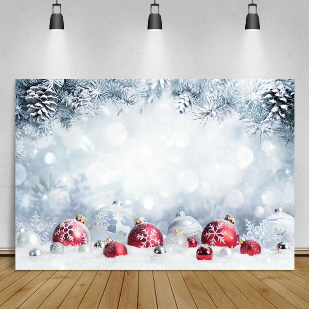 

Laeacco Зимний Рождественский фон снежинка цветные шарики сосновый венок горошек детский портрет фотография фоны