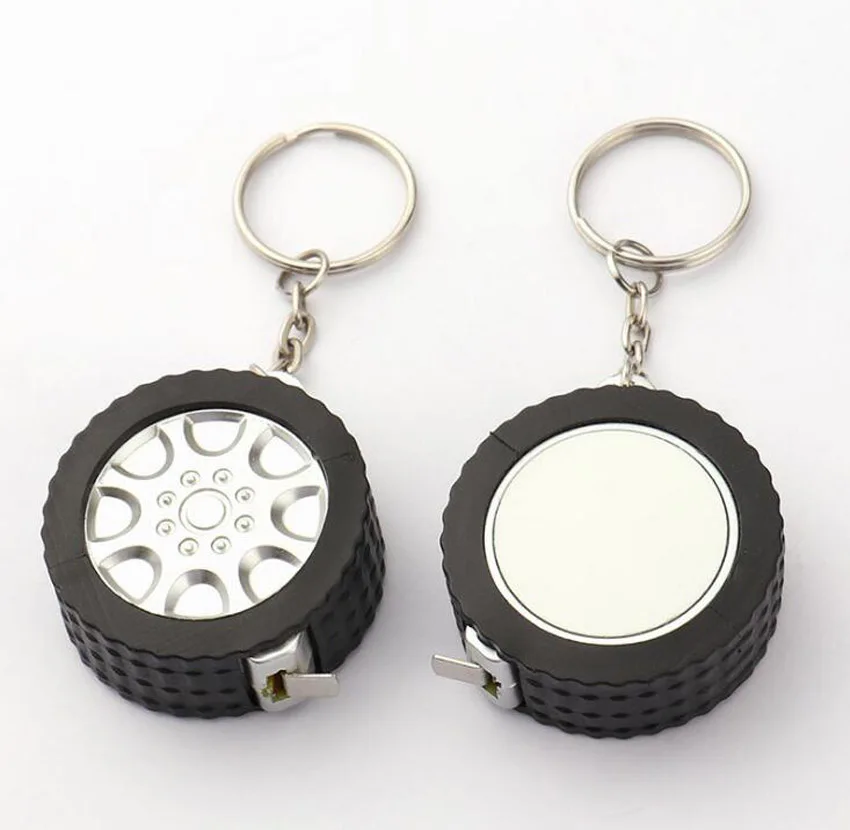 DHL100pcs Sublimation DIY White Blank Tyre Shaped Single-Sided Metal 1M Tape MeasurePendants Keychains
