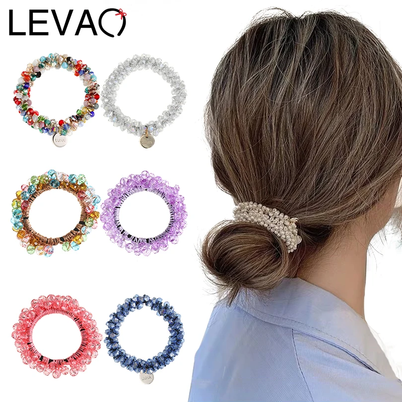 LEVAO новинка шикарные эластичные резинки для волос с кристаллами девочек радужные