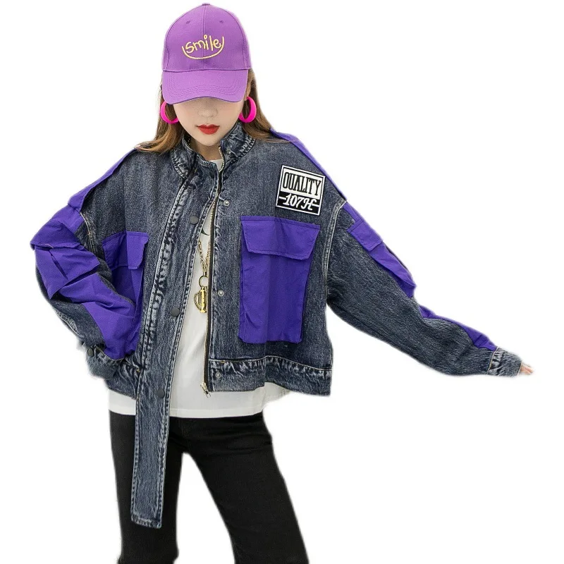 

Black Blue Women Denim Jacket 2021 Women Pocket Patchwork Jacket Female Irregular Coat Stand Collar C394