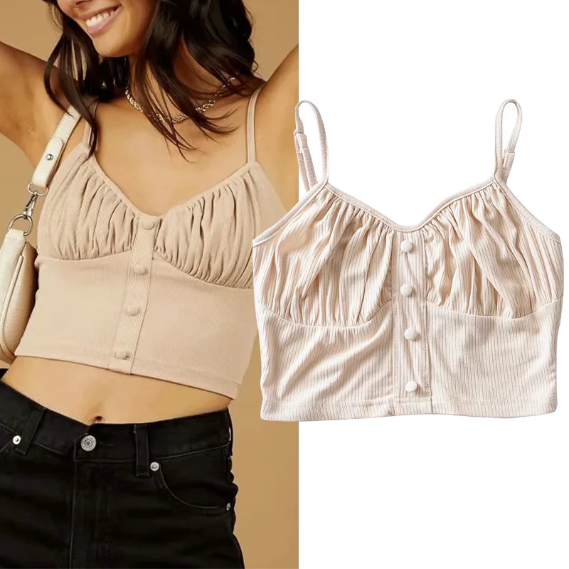 

WESAY JESI Women's Fashion Tank Backless V-Neck Sexy Camis Buckle Camisole Summer Vest Slim Chic Top Ladies Streetwear Tanks