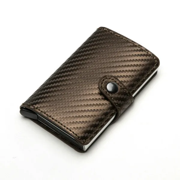 Brown BSD08 Bycobecy держатель для карт бумажник на кнопке RFID Блокировка винтажные кошельки Кредитная карта всплывающая защитная карта чехол тонкий Противоугонный держатель ID - Цвет: Brown BSD08