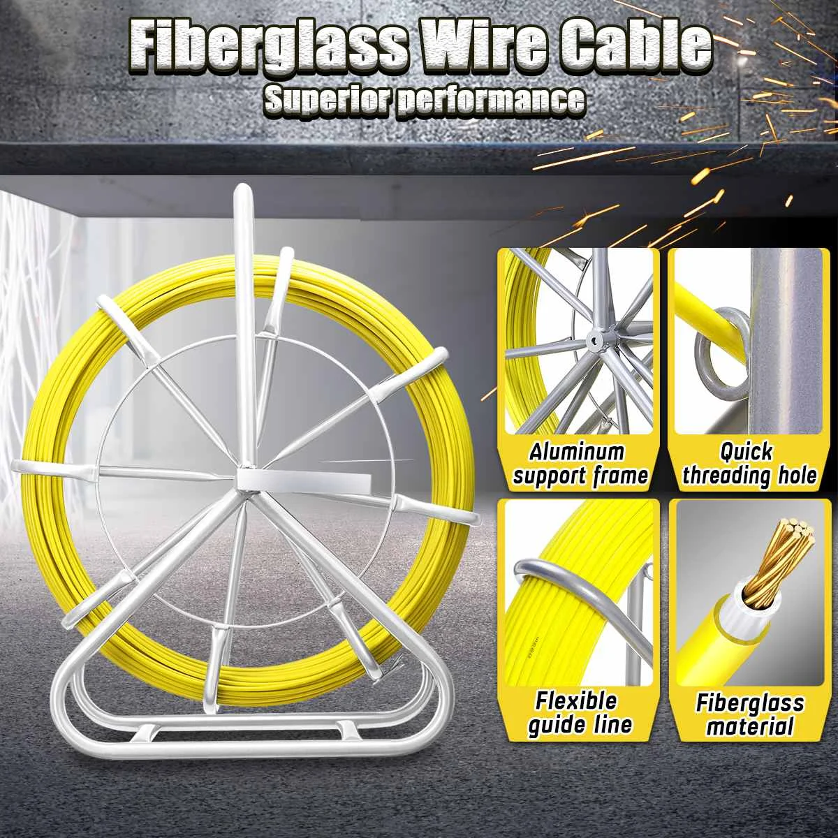 

100 м Съемник кабеля, рыболовная лента, Стекловолоконный электрический кабель, направляющая, трос, маховик, съемник, металлический настенный ...