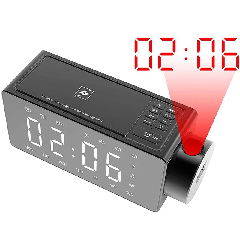 

Projection Alarm Clock Bluetooth Speaker With Wireless Charging Diy Ringtone,One-Click Snooze,Bluetooth Call Speaker,Fm Radio Au