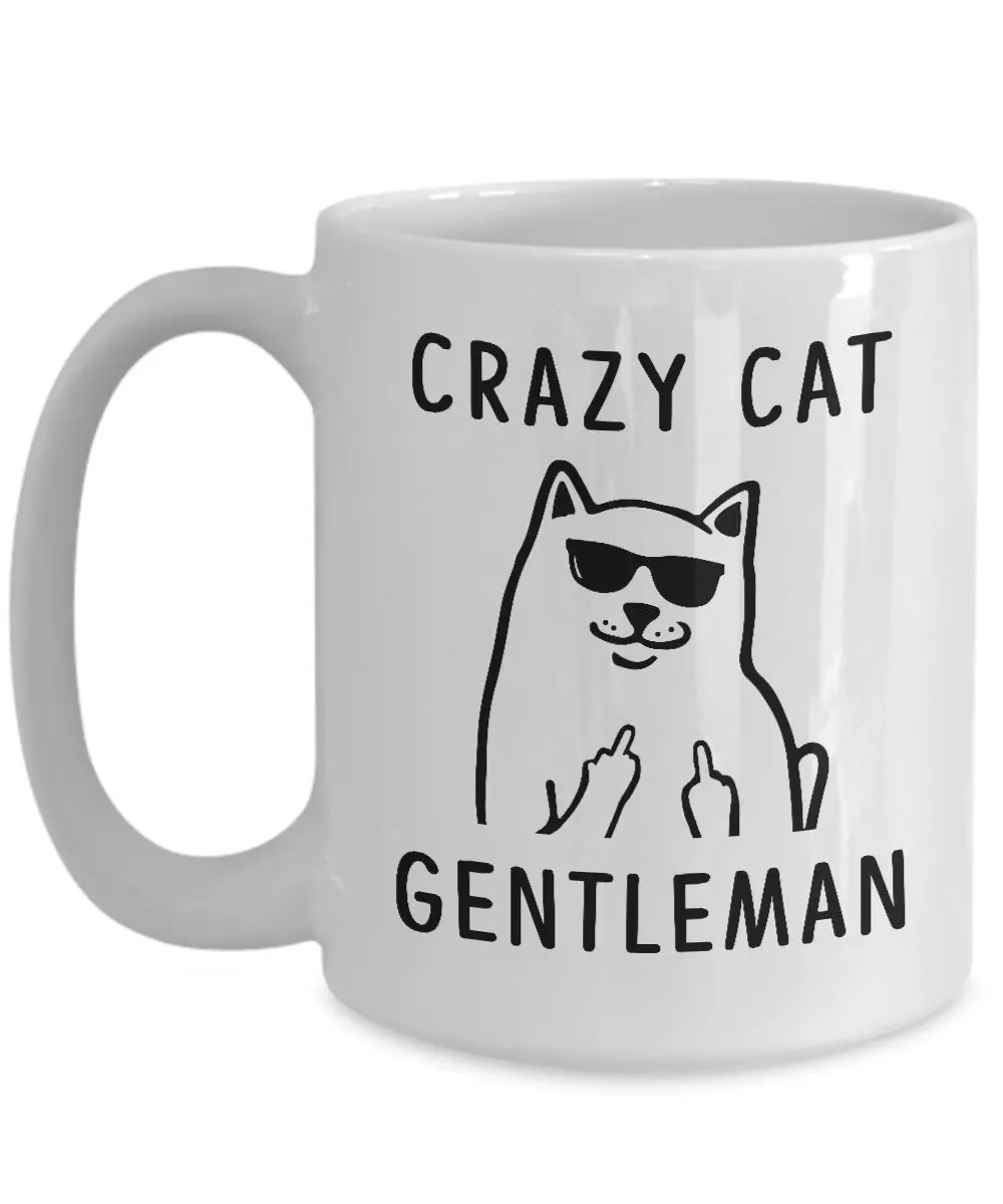 Керамическая кофейная кружка Crazy Cat для джентльмена белая 11 унций|Кружки| |