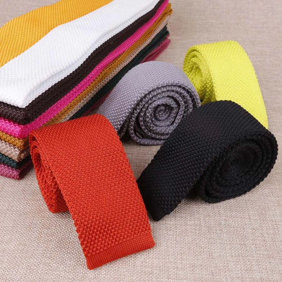 

5.5cm Solid Neck Tie Wedding Knitted Ties for Men Skinny Tie Man Gravata Polyester Narrow Knitted Neckties Custom Logo