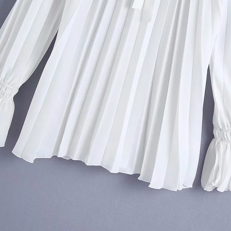 

Women Summer Pleated Vintage Blouses Shirts Tops 2020 Long Sleeve Bow Tie Loose Female Elegant White Sweet Top Clothes Blusas